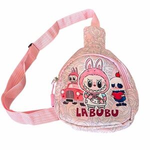 Labubu pink crossbody slingbag graphic monster character collectible toy kids